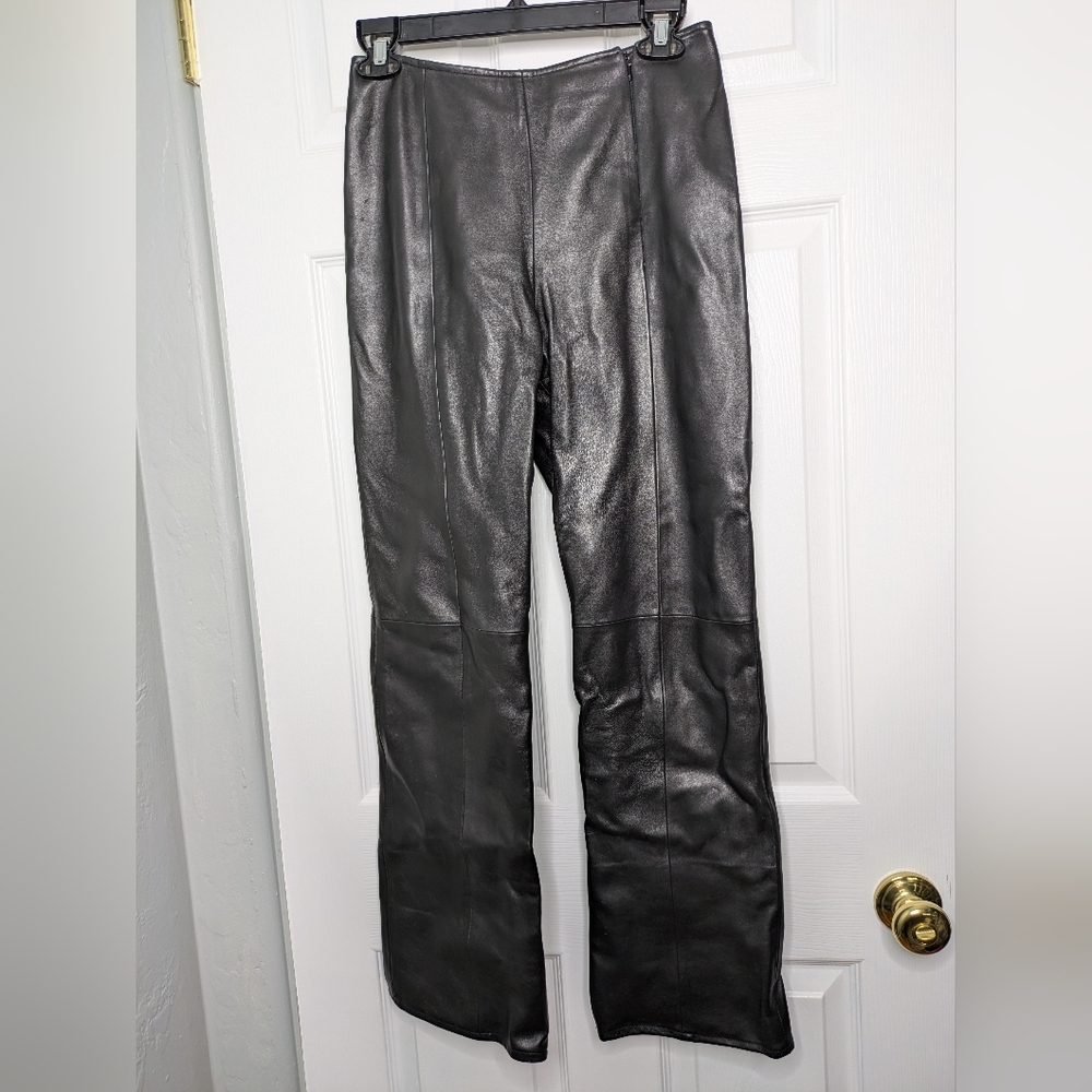 90s Vintage Lamb Leather Flare Pants- Elements By Vakko- Size 8